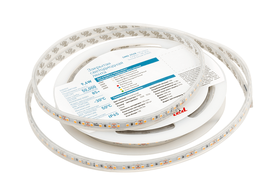 Лента светодиодная LUX3528 120LED/м 9,6Вт/м 12В IP65 Цвет:Теплый белый (2700K) (1метр) SWG